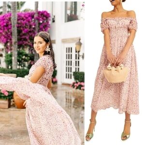 Rachel Parcell Off-The-Shoulder Chiffon Smocked Watercolor Midi Dress New 2/XS